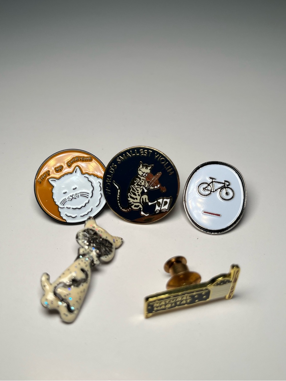 Bundle of 5 fun pins! Cats & bike bicycle